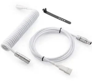 Pro Custom Coiled USB C Cable for Gaming Keyboard, Double-Sleeved Mechanical Keyboard with Slim Type Detachable Metal Aviator, 1.5M USB-C to USB-A, White Color