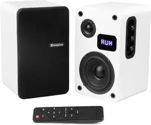 White Bookshelf Speakers Pair, 70W Powered Record Player Turntable Wired Optical/ARC/RCA/AUX/BT Input HiFi Stereo with 4" Woofer for Home TV Desktop PC Studio Monitor