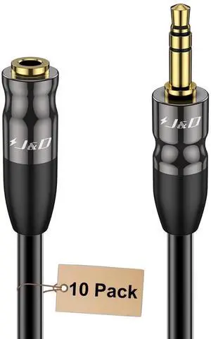 AUX Audio Extension Cable, 3.5mm TRS Male to Female Stereo Adapter, Copper Shell, 10 Pack, 6 Feet