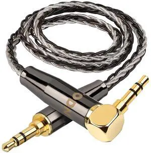 HiFi 3.5mm Audio Cable for Audiophile 90 Degree AUX to Cord with OCC+Silver Core Car Stereo/Headphones/Tablets (1.64ft/0.5m)