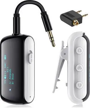 Bluetooth Transmitter Receiver for 2 AirPods/Headphones, Flight 5.2 Adapter Airplane, TV, and Gym with a 3.5mm Audio Jack, Wireless BT Mic Car/Home Stereo