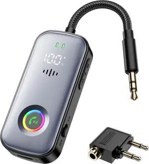 2025 Pro Bluetooth Receiver Transmitter,2-in-1 Wireless Audio Adapter for Airplane/TV/PC/Gym-Dual Link Headphone,Bluetooth Car/Home Stereo,Low Latency,Battery Display,Built-in MIC