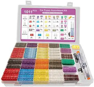 1011-Piece Universal Zinc Flake Car Fuse Set - 410 Standard, Mini & 185 Micro Fuses (2A-40A), with 2 Removal Tools, Testers Clips Compatible Cars, Trucks, RVs, Boats etc.