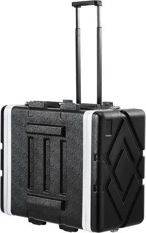 6U Rack Case, Standard 19 in Depth, Server Rack Cabinet with ABS Construction Wheels Heavy-Duty Twist Butterfly Latches, Detach Front & Back Panels, for Amps, Mixers, Microphone Receivers