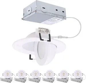 3 inch Recessed LED Lights 7W Gimbal Rotat Directional Downlight,360°Adjust Soffit Lighting Dimm Swivel Eyeball, 90°Tilt Canless Swivel Spotlight 5CCT Select 6 Pack White
