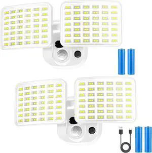 Recharge Battery Motion Light, 2500LM & 4000LM Dual Modes Motion Sensor Security Lights, USB Charging Wireless Flood Light Battery Powered, LED Outdoor Lights for Garage,Yard,Porch,Shed(2 Packs)