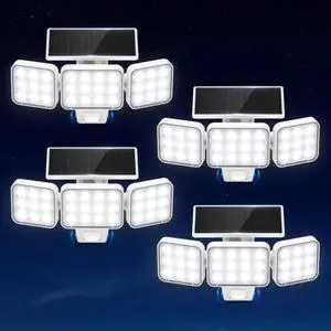 Solar Lights Outdoor Motion Sensor 4Pack, 3500LM Bright Solar Flood Lights Outdoor, Adjust & Upgrade Glass Panel, Wireless LED Solar Powered Security Spot Lights Waterproof for Yard-White