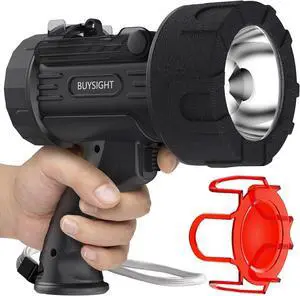 Recharge Spotlight Flashlight,Super Bright Hand held Spotlight Waterproof Flashlight Hunting Lamp with red Filter (Graphite Black)