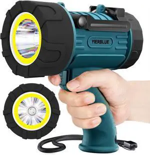 Recharge Spotlight Floodlight Combo 120,000 High Lumen LED, IP67 Waterproof Spot Light COB Flood Light, Impact Resistant Handheld Spotlight with Fold Stand and Detach Red Lens