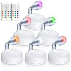 Small Spotlight Battery Operated Spot Lights Indoor Uplighting Picture Mini Accent Light Wireless LED with Remote RGB + W Angle Adjust w/Timer & Dimmer for Display  Paintings