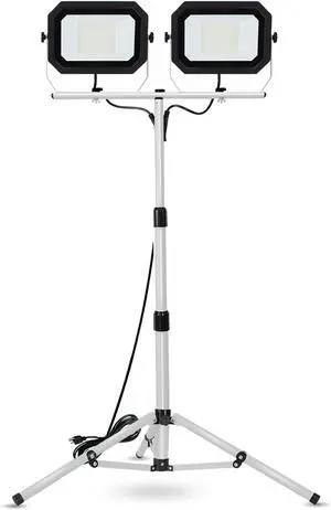 20000 Lumen Work Lights with Stand, 200W Dual Head LED Work Light, Waterproof Lamp with Individual Switch, Adjust Metal Telescoping Tripod 10Ft Power Cord