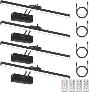 4 Pack Recharge Picture Light, 5200mAh Black Battery Operated Picture Lights for Wall with Remote Control, 300LM 3000K Warm White Light 16" Metal Dimm Picture Light for Painting & work