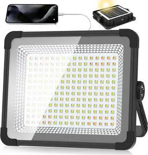 600W Solar 52000MAh Recharge Work Light, 600 LED 52000LM Port Flood Light with Standinfinitely dimm Function, IP66 Waterproof 3 Modes LED Job Site Lighting Flashlights for Mechanic Car