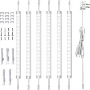 Under Cabinet Lighting, Dimm 12 inch Under Counter Lights, 120V Plug in & Hardwired, Link LED Closet Lights for Kitchen, Shelf, Workbench, Desk,Cupboard,Garage (6 PCS),Cold White 6000K