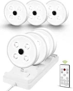 Puck Lights with Remote 6 Pack, Recharge Under Cabinet Lights with Charging Station, 2 Color Temps Motion Sensor Light Group Control, Dimm LED Puck Light for Kitchen, Bedroom, Shelf