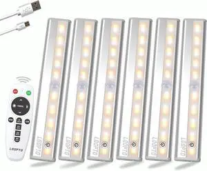 Under Cabinet Wireless LED Lights, 6 Pack Recharge Battery Operated, Dimm, Remote Control, Stick On Night Lights for Kitchen, Pantry, Stairs, Hallway, 3 Colors