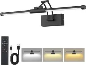 24 Picture Lights for Wall Battery Operated, Wireless Picture Lights with Remote, Recharge Wall Light 3000K/4000K/6000K Dimm,  Lighting for Paintings Frame Gallery Dboard Light, Black