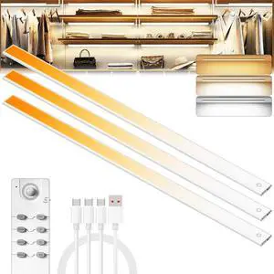204 LED Under Cabinet Lights Wireless with Full Lighting,Recharge Closet Lights with Remote and Motion Sensor Indoor,Under Counter Light with CCT and Dimm for Kitchen,Stair(3 Pack,23.6inch)
