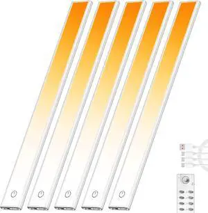 204 LED Under Cabinet Lights Wireless with Full Lighting,Recharge Closet Lights with Remote and Motion Sensor Indoor,Under Counter Light with CCT and Dimm for Kitchen,Stair(5 Pack,23.6inch)