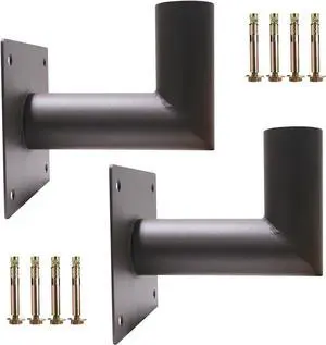 90 Degree Wall Mount Bracket with 2-3/8in OD Tenon, Tenon Adapter L Shape Wall Mounted Adapter for LED Street Lights Parking Lot Lights Post Top Light, Heavy Duty Steel, Dark Bronze, 2 Pack
