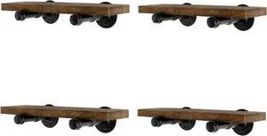 Wall Mounted Floating Shelves, Floating Shelves with Industrial Pipe Brackets Set of 4 Rustic Wood Storage Shelf for Bedroom Living Room Bathroom Kitchen Office and More (4, Brown)