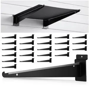 24 Pcs 15.8" Chrome Slatwall Knife Shelf Bracket with Lip Metal Bracket Hooks Slatwall Hanger Heavy Duty Shelf Accessories Home Boutique Retailer Display (Black)