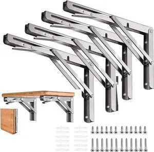 Folding Shelf Brackets 22 inch 4 Pcs - Heavy Duty Stainless Steel DIY Wall Mounted Collapsible Shelf Bracket, Space Saving for Garage Workstation, Stuff Supports, T, Workbench