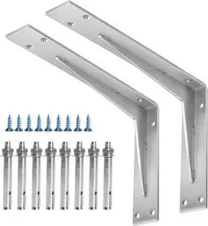 Shelf Bracket Heavy Duty 12x8x2 in, 1/5IN Extra Thick Solid L Brackets Stainless Steel Countertop Bar Top Support Brackets Wall Mounted, Includes Hardware, 2 Pack