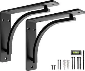 Classic Black Heavy Duty Shelf Brackets 10 inch by  L Bracket, Wall Mounted Support, Extra Wide Bracket, Decorative Shelf Brackets, Fireplace Mantel with Hardware Included, Set of 2