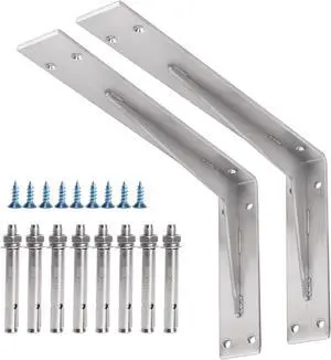 Shelf Bracket Heavy Duty 14x8x2 in, 1/5IN Extra Thick Solid L Brackets Stainless Steel Countertop Bar Top Support Brackets Wall Mounted, Includes Hardware, 2 Pack