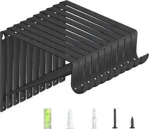 10-Pack Closet Rod Bracket, 10.8x10.8Inch Closet Shelf Brackets Heavy Duty Wall Mounted, Matte Black Steel Closet Rod Support Brackets Holder, 300 Lbs Load Capacity with Anchors Screws