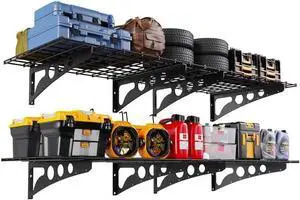 2-Pack 2x6ft Storage Shelves,24-inch-by-71-inch Total Load 1200LBS Heavy Duty Garage Wall Shelving, Rust-Proof Metal Shelf Wall Mount Easy Installation,Space-Saving Wall Rack Garage Shelving