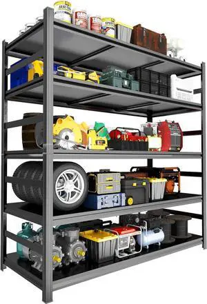 Garage Shelving, 72" H × 48" W Heavy Duty Metal Shelving - Easy to Assemble, Adjust 5-Tier Storage Shelves, Double-Thickened Columns, 3000 lbs Capacity, for Garage, Pantry Storage, Black