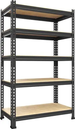 Storage Shelves 5 Tier Adjust Garage Storage Shelving, Heavy Duty Metal Storage Utility Rack Shelf Unit for Warehouse Pantry Closet Kitchen, 28" x 12" x 59", Black
