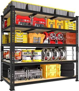 Heavy Duty Garage Storage Shelves - 48" W X 24" D X 72" H Adjust Metal Shelving Unit, 5 Tier Industrial Shelves for Storage Standing Utility Rack for Warehouse, Pantry, Basement, Black