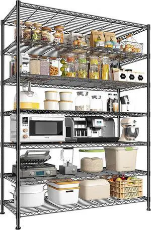 82.6H Metal Shelving Unit 7 Tier Storage Shelves Adjust Wire Shelving Metal Wire Shelf Pantry Shelves Commercial Rack for Kitchen Pantry Utility Room Garage 45" W x 82.6''H x 13.5" D, Black