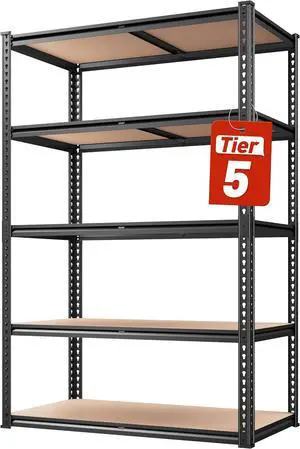 2020LBS Storage Shelves 5 Tier Garage Shelving Heavy Duty, Adjust Metal Shelving Unit, Garage Shelves for Basement, Warehouse, Pantry, Closet, Kitchen 72" H x 35.55" W x 16" D, Black