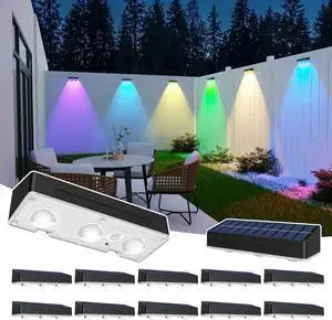 Outdoor Wall Lights,Solar Lights Outdoor Waterproof IP65 Warm/Cool White + RGB Color Changing Solar Wall Lights for Wall,Patio,Backyard,Railing Deck,Porchaily&Holiday Decorations (12)