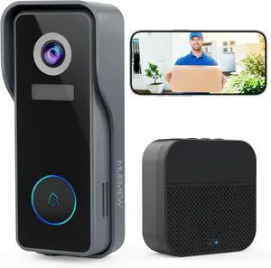 Wireless Doorbell Camera with Chime, 2K Video Doorbell Wireless with Voice Changer, Motion Detection, Anti-Theft, Night Vision, 2-Way Audio, SD/Cloud Storage, No Subscription