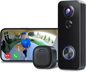Battery Doorbell, 180° Head-to-Toe Video, Live View with Two-Way Talk, No Monthly Fee, 2.4G Wi-Fi with Chime, Local/Cloud Storage, Human Detection, Compatible with Alexa & Google Home