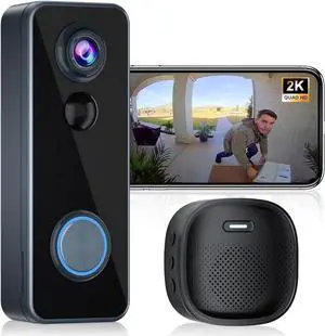 Doorbell Camera Wireless, Head-to-Toe Video, 2K HD Live View, Two-Way Talk,Sm Video Doorbell with Chime,no Subscription,Battery Powered,Motion Detection &Alerts,Works with Alexa &Google(2.4G WiFi)