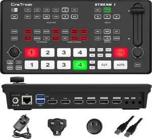Stream-1 HDMI Super Source Camera Video Switcher Mixer with PTZ Cam Control,REC, NDI Updat and Landscape & Portrait Livestreaming