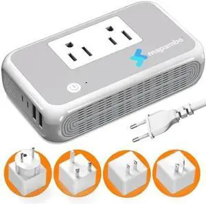 220V to 110V Voltage Converter US to Europe for Curling Iron and Hair Straighteners, Power Converter for European Travel Plug Adapter with 2 USB A & 2 USB C Ports (Type ACGI-Global-250W Power)