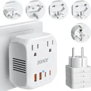 Voltage Converter US to Europe, 2000W Power Converter European Travel Converter for Hair Dryer, 220V to 110V Converter, Power Converter Adapter Combo with 4 USB Ports, White