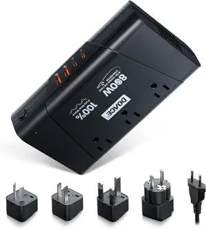 220V to 110V Converter - 800W Voltage Converter US to Europe for Hair Straightener, Curler, Phone, Power Converter with 2 USB C & 2 USB A Ports, European Travel Plug Adapter UK, US, AU, EU
