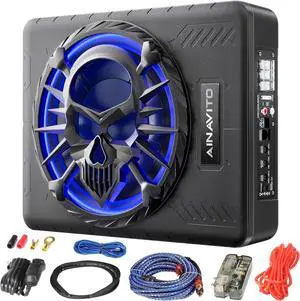 10" Slim Under Seat Subwoofers for Car/Truck/SUV | Powered subwoofer car Audio| Built-in Amplifier | Remote Control | Built-in Low Pass/Gain/Boost/Deep Bass