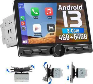 Android 13 8-Core 4GB+64GB Double Din Car Stereo, 10.6 Inch Detach Floating Touchscreen Car Radio with Wireless Carplay & Android Auto/Mirror Link/WiFi/4G/FM/USB, Support SWC/Backup Camera