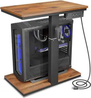 Height Adjust Computer Tower Stand with Wheels and Charging Station,2-Tier PC Stand for Floor or Carpet,PC Holder Under Desk for ATX-Case,Office,Home,Gaming Room