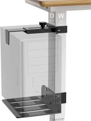 Under Desk PC Mount - No Drilling 40 lb Capacity, Computer Holder Under T, Adjust Height and Width, Clamp-on Leg PC Holder for Standing Desks (Fits 65mm×45mm Legs), with Non-Slip Pads, Black