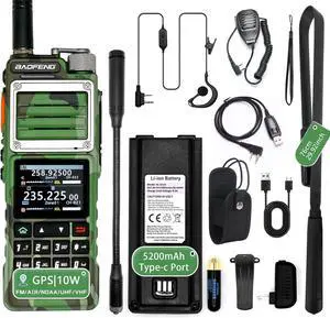 UV-25 PRO 10W Heavy Duty Radio Handheld Tri Band  Waterproof Radio Tri Band Ham Radios 999CH 5200MAh BatteryType-C Charging UHF VHF MW FM Air NOAA Multi-Band Receiver (Green)